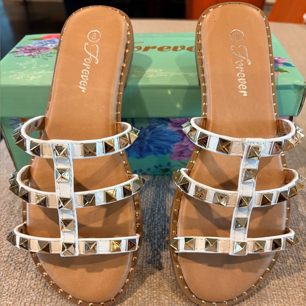 White and Gold Studded Sandals